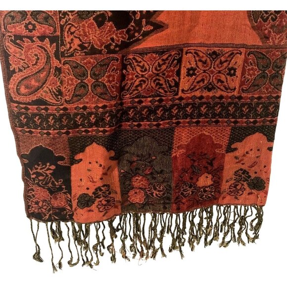 Vintage Pashmina & Silk Scarf Shawl Fall Colors - Picture 3 of 12